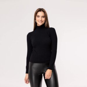 Blusa Feminina Gola Alta Manga Longa Preta Básica